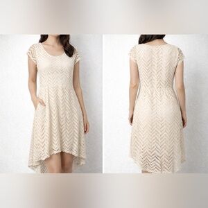 Ivory Lace High Low Dress Cap Sleeve Elegant Size M
